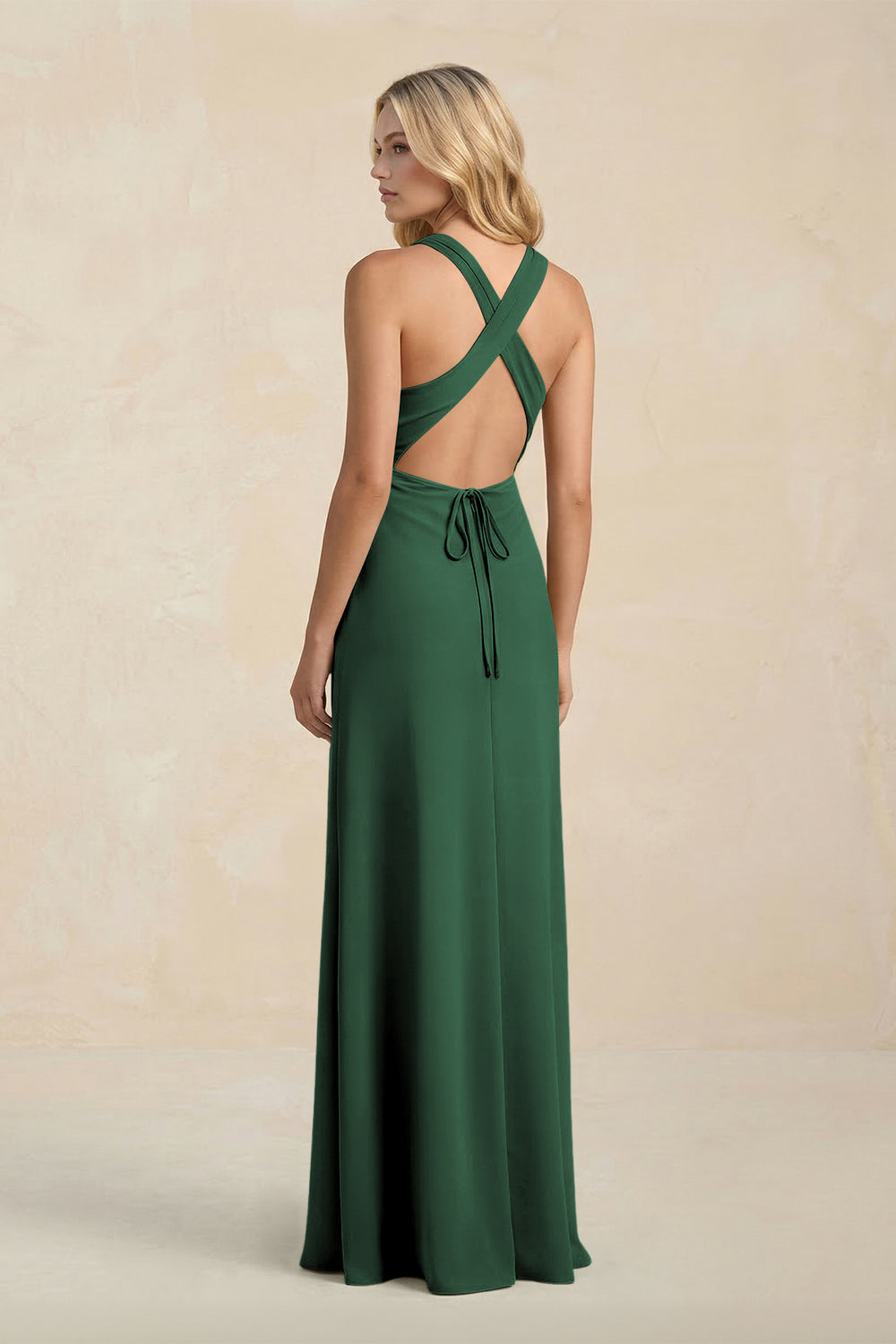 High Neck Sheath Chiffon Bridesmaid Dress in Dark Green