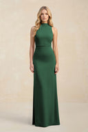 High Neck Sheath Chiffon Bridesmaid Dress in Dark Green | KISSBRIDAL