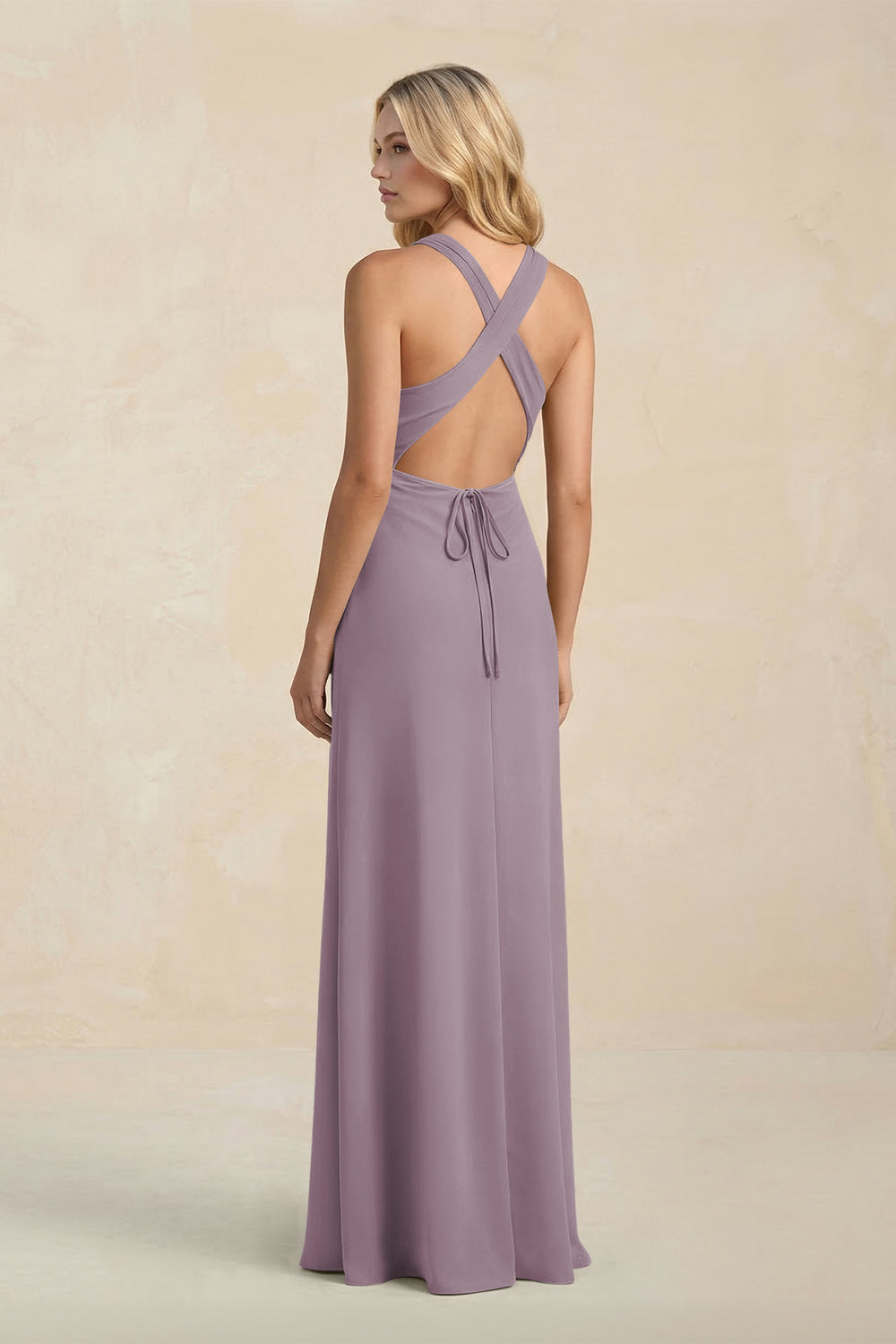 High Neck Sheath Chiffon Bridesmaid Dress in Dusk