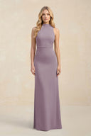 High Neck Sheath Chiffon Bridesmaid Dress in Dusk | KISSBRIDAL