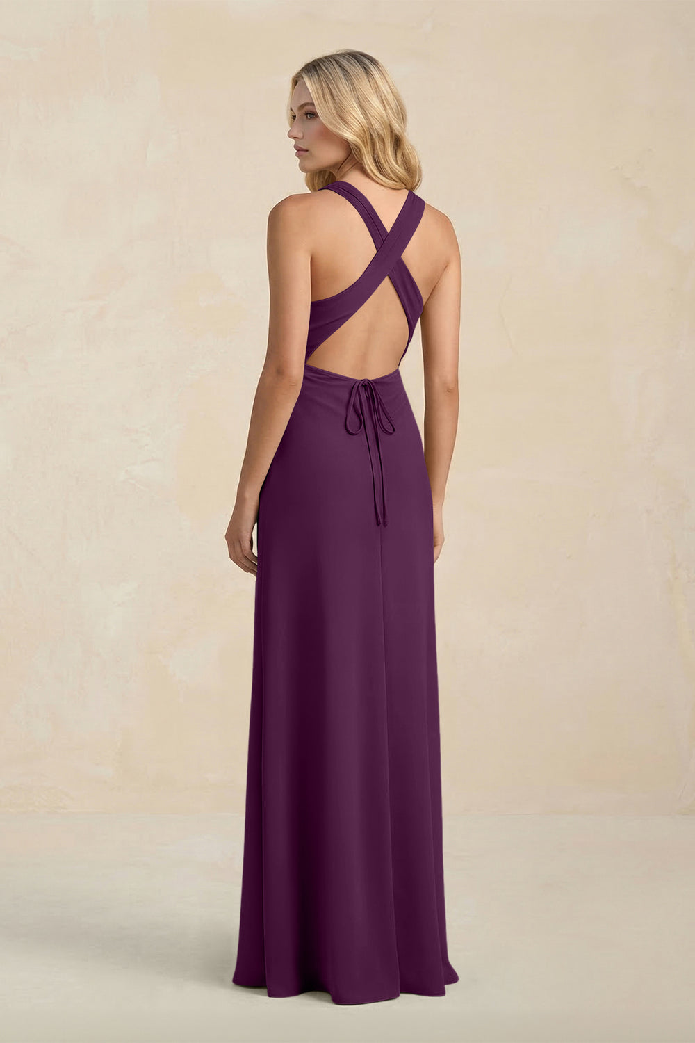 High Neck Sheath Chiffon Bridesmaid Dress in Fig