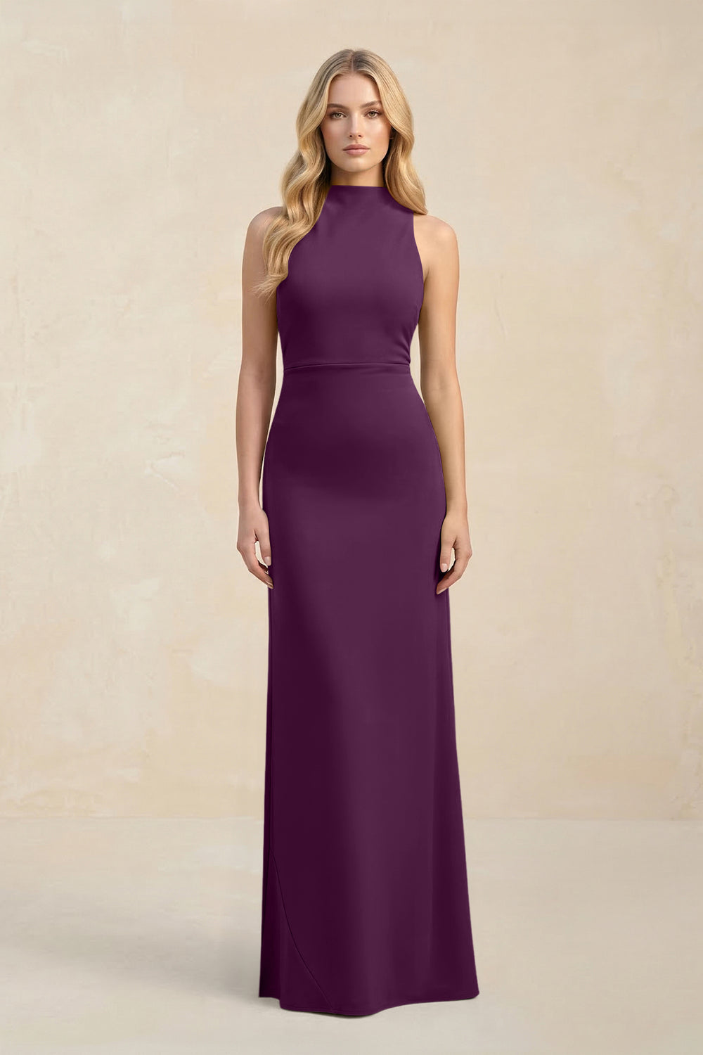 High Neck Sheath Chiffon Bridesmaid Dress in Fig