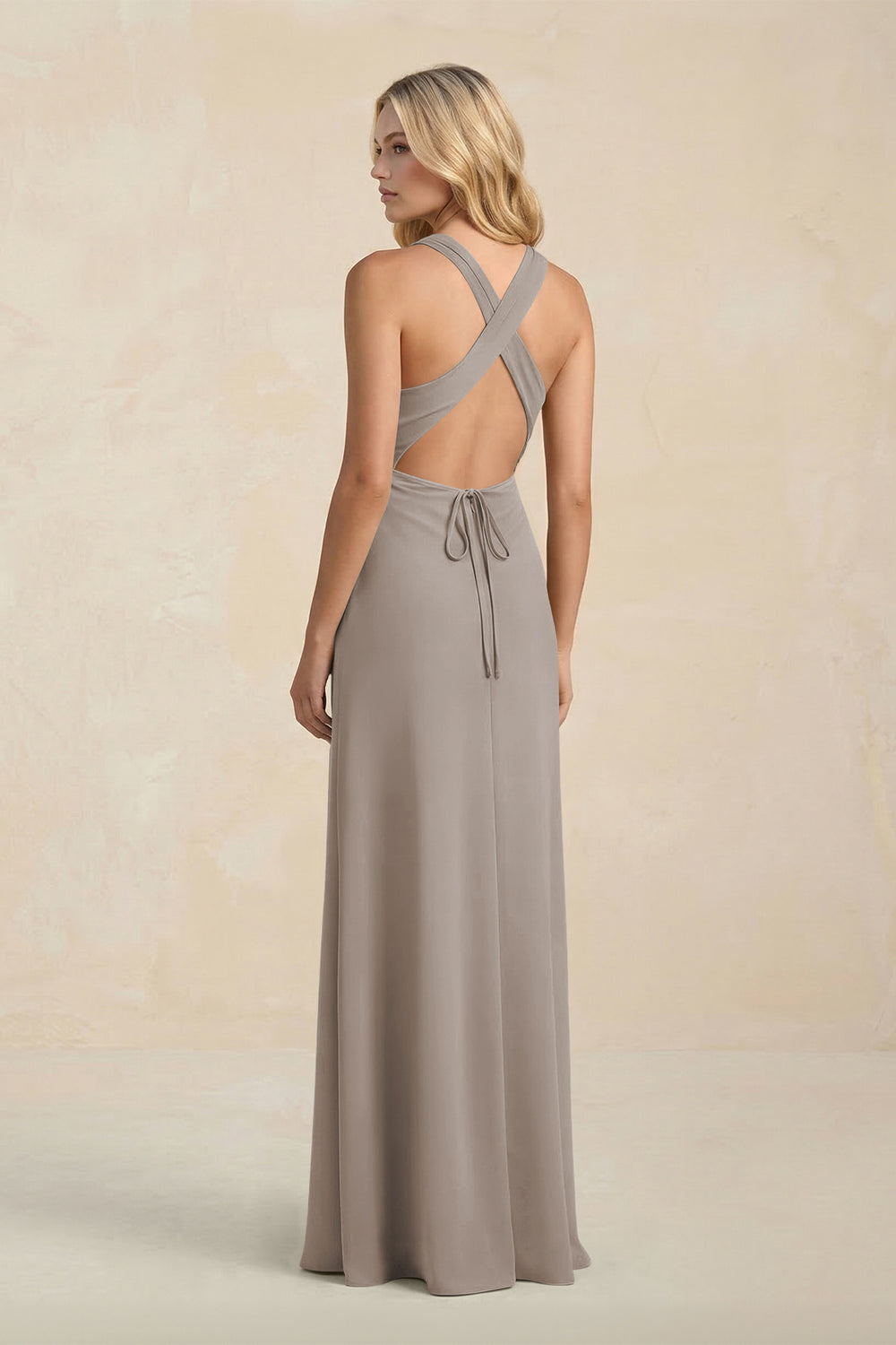 High Neck Sheath Chiffon Bridesmaid Dress in Frost