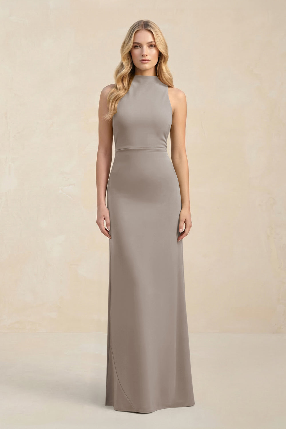 High Neck Sheath Chiffon Bridesmaid Dress in Frost