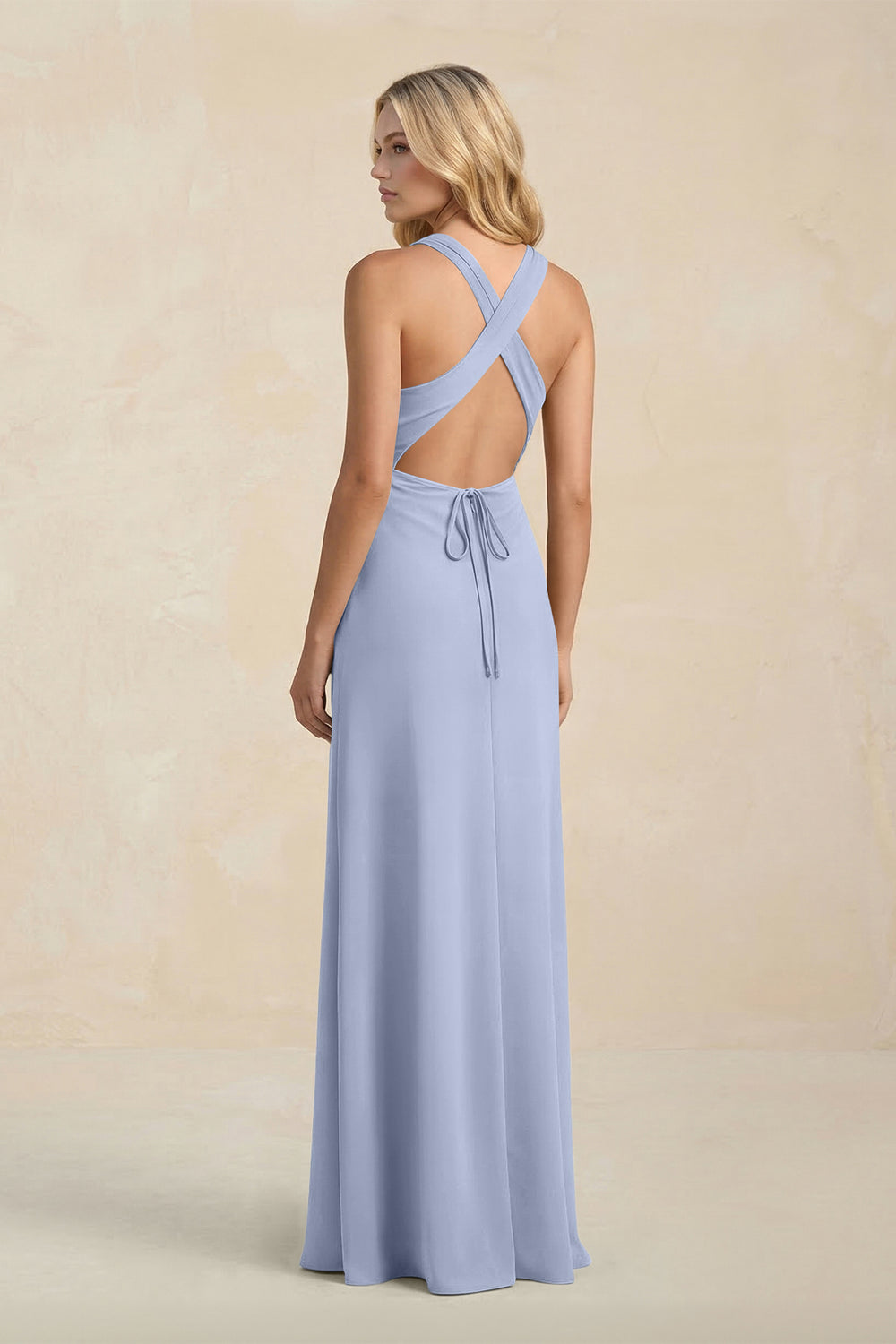 High Neck Sheath Chiffon Bridesmaid Dress in Ice