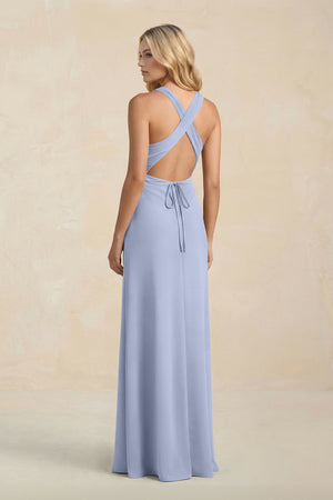 High Neck Sheath Chiffon Bridesmaid Dress in Ice (2) | KISSBRIDAL