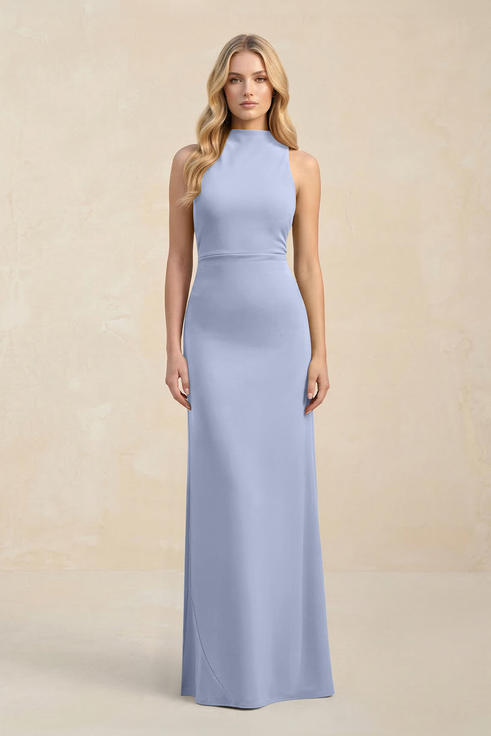 High Neck Sheath Chiffon Bridesmaid Dress in Ice
