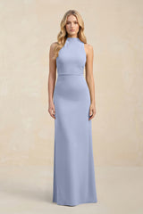 High Neck Sheath Chiffon Bridesmaid Dress in Ice | KISSBRIDAL