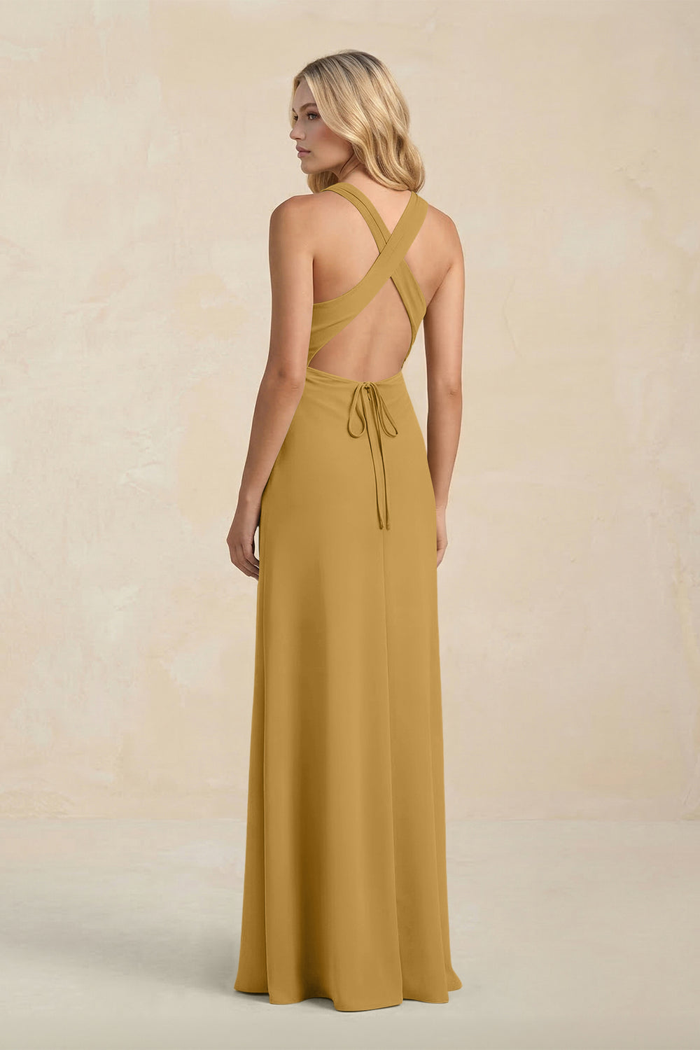 High Neck Sheath Chiffon Bridesmaid Dress in Marigold