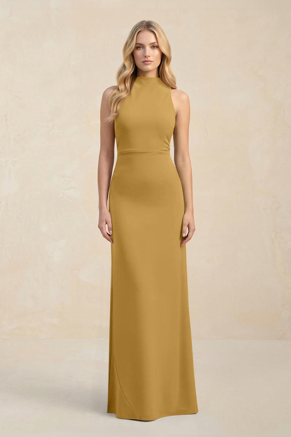 High Neck Sheath Chiffon Bridesmaid Dress in Marigold