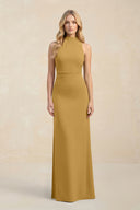 High Neck Sheath Chiffon Bridesmaid Dress in Marigold | KISSBRIDAL