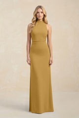 High Neck Sheath Chiffon Bridesmaid Dress in Marigold | KISSBRIDAL