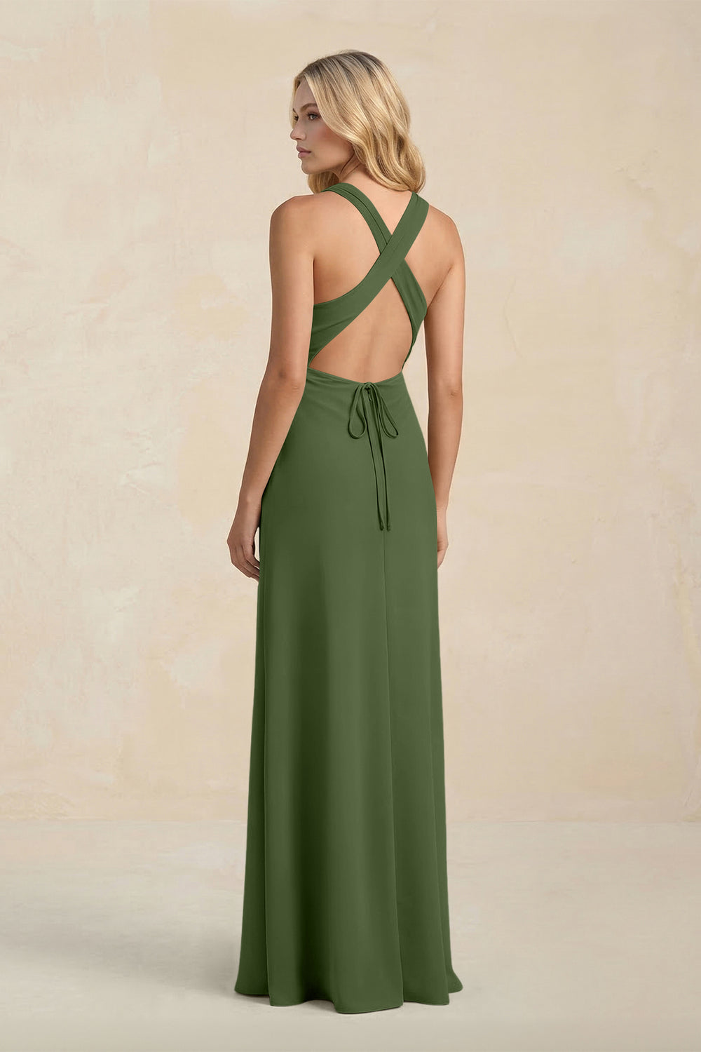 High Neck Sheath Chiffon Bridesmaid Dress in Moss