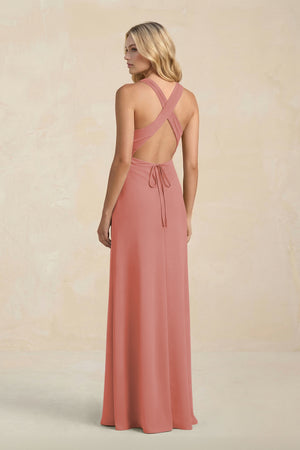 High Neck Sheath Chiffon Bridesmaid Dress in Mulberry (2) | KISSBRIDAL