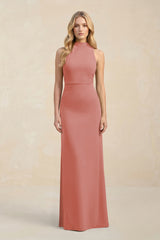 High Neck Sheath Chiffon Bridesmaid Dress in Mulberry | KISSBRIDAL