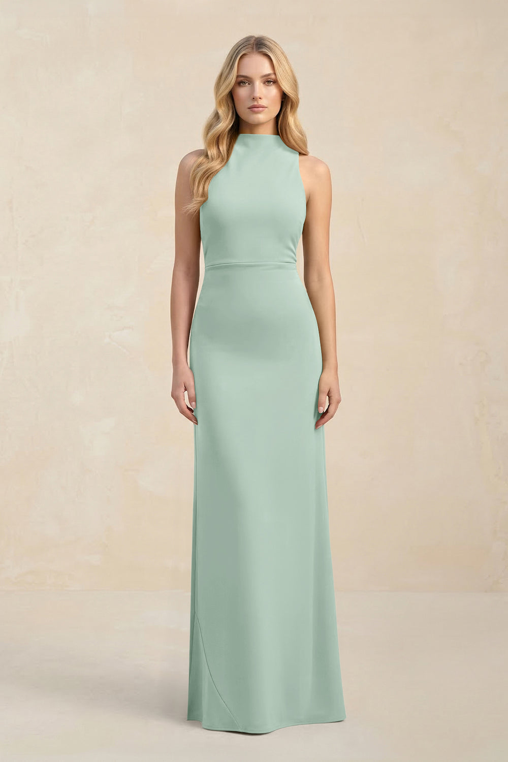 High Neck Sheath Chiffon Bridesmaid Dress in Sage