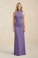 High Neck Sheath Chiffon Bridesmaid Dress in Tahiti | KISSBRIDAL