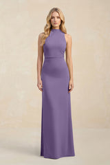 High Neck Sheath Chiffon Bridesmaid Dress in Tahiti | KISSBRIDAL
