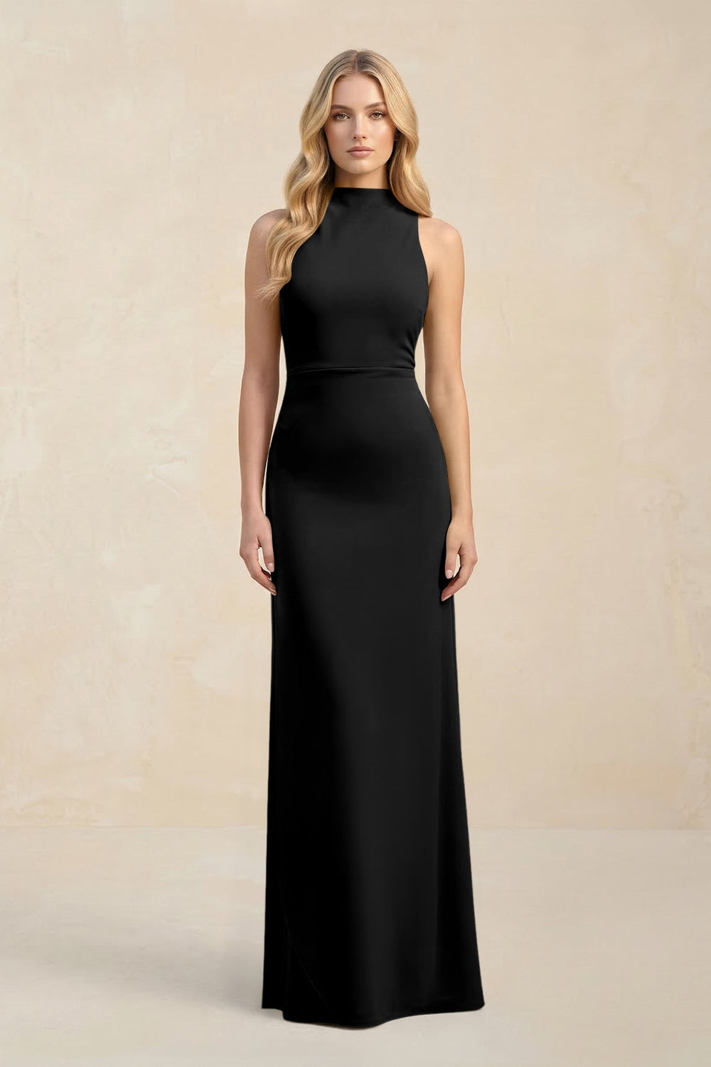 High Neck Sheath Chiffon Bridesmaid Dress With Slit in Black - KISS BRIDAL Bridesmaid Dresses