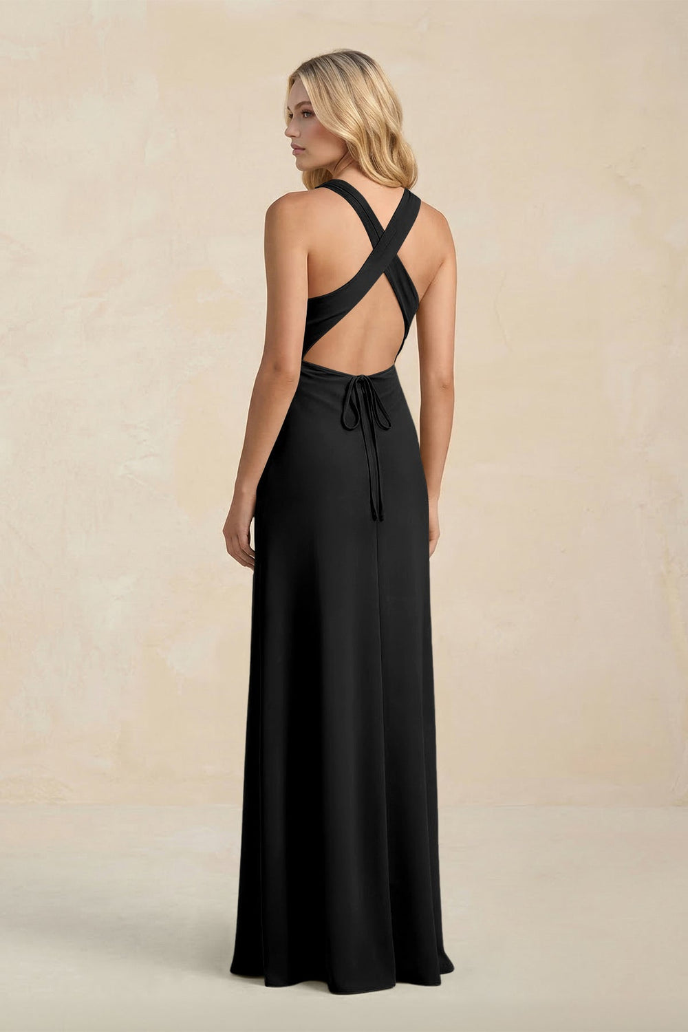 High Neck Sheath Chiffon Bridesmaid Dress With Slit in Black - KISS BRIDAL Bridesmaid Dresses