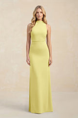High Neck Sheath Chiffon Bridesmaid Dress With Slit in Buttercup - KISS BRIDAL Bridesmaid Dresses