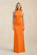 High Neck Sheath Chiffon Bridesmaid Dress With Slit in Cinnamon - SHE IS ME Bridesmaid Dresses