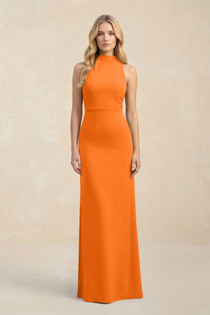 High Neck Sheath Chiffon Bridesmaid Dress With Slit in Cinnamon - SHE IS ME Bridesmaid Dresses