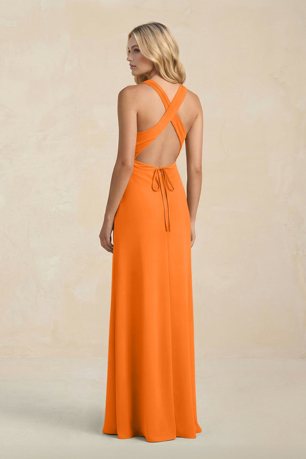 High Neck Sheath Chiffon Bridesmaid Dress With Slit in Cinnamon - KISS BRIDAL Bridesmaid Dresses