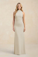 High Neck Sheath Chiffon Bridesmaid Dress With Slit in Dove Gray - SHE IS ME Bridesmaid Dresses