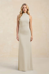 High Neck Sheath Chiffon Bridesmaid Dress With Slit in Dove Gray - KISS BRIDAL Bridesmaid Dresses