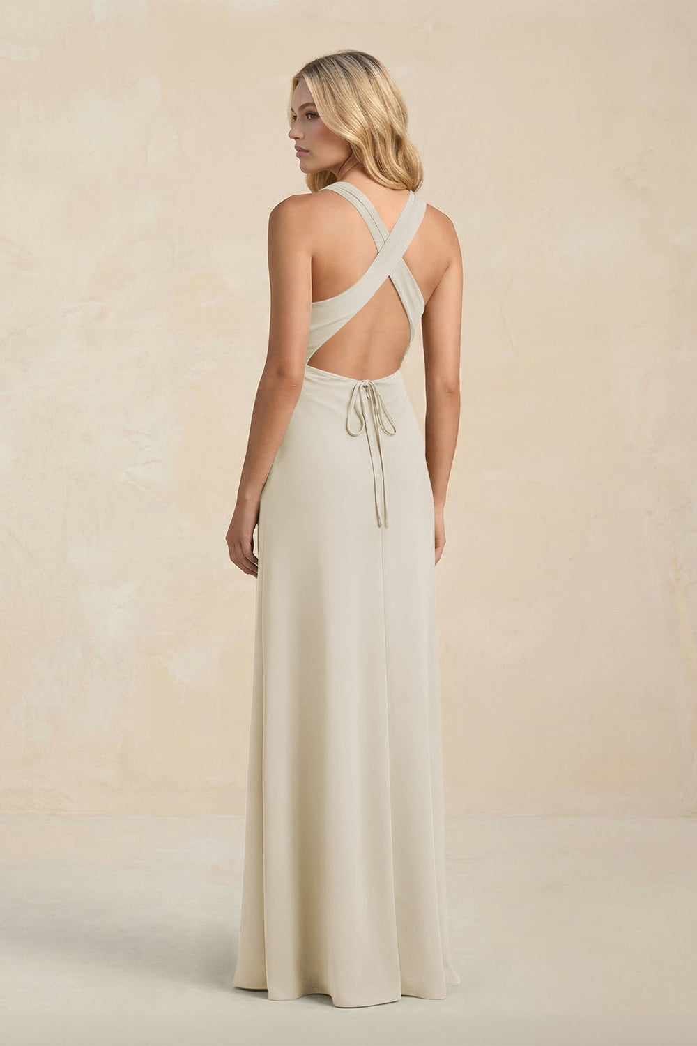 High Neck Sheath Chiffon Bridesmaid Dress With Slit in Dove Gray - KISS BRIDAL Bridesmaid Dresses