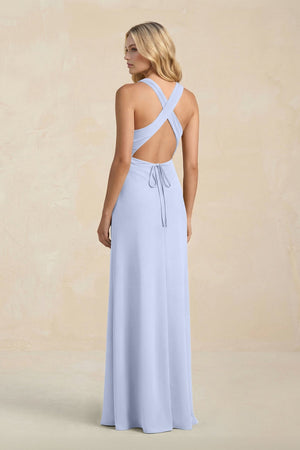 High Neck Sheath Chiffon Bridesmaid Dress With Slit in Ice - SHE IS ME Bridesmaid Dresses