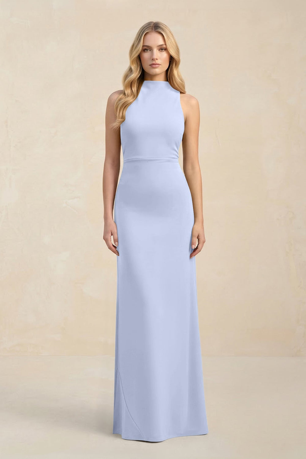 High Neck Sheath Chiffon Bridesmaid Dress With Slit in Ice - KISS BRIDAL Bridesmaid Dresses