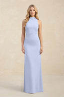 High Neck Sheath Chiffon Bridesmaid Dress With Slit in Ice - SHE IS ME Bridesmaid Dresses