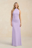 High Neck Sheath Chiffon Bridesmaid Dress With Slit in Lavender - SHE IS ME Bridesmaid Dresses
