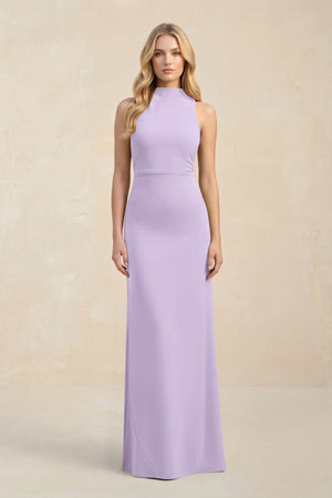 High Neck Sheath Chiffon Bridesmaid Dress With Slit in Lavender - SHE IS ME Bridesmaid Dresses