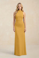 High Neck Sheath Chiffon Bridesmaid Dress With Slit in Marigold - SHE IS ME Bridesmaid Dresses