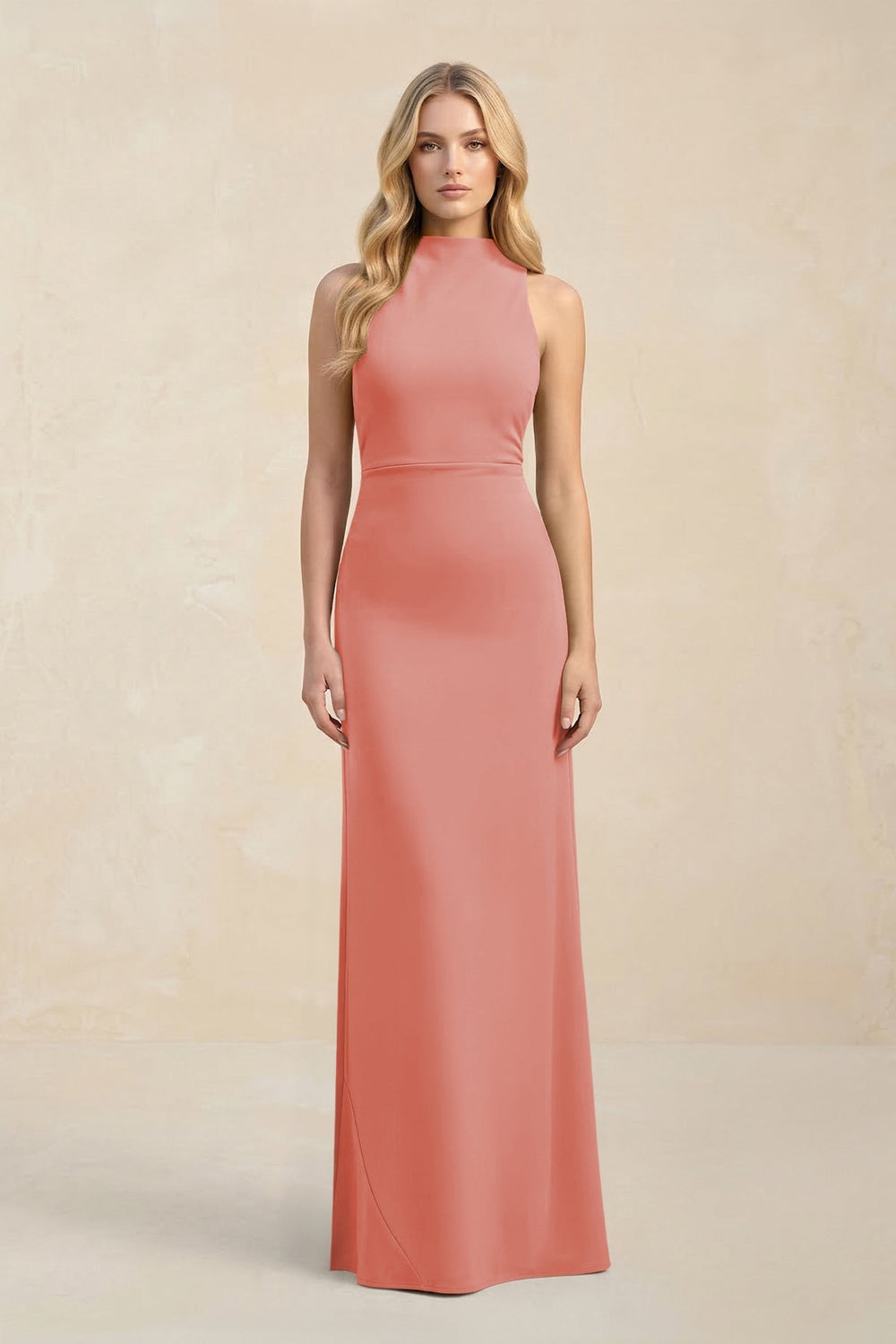 High Neck Sheath Chiffon Bridesmaid Dress With Slit in Mulberry - KISS BRIDAL Bridesmaid Dresses