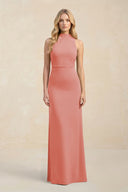High Neck Sheath Chiffon Bridesmaid Dress With Slit in Mulberry - SHE IS ME Bridesmaid Dresses