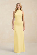 High Neck Sheath Chiffon Bridesmaid Dress With Slit in Pastel Yellow - SHE IS ME Bridesmaid Dresses