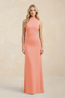 High Neck Sheath Chiffon Bridesmaid Dress With Slit in Rosette - SHE IS ME Bridesmaid Dresses