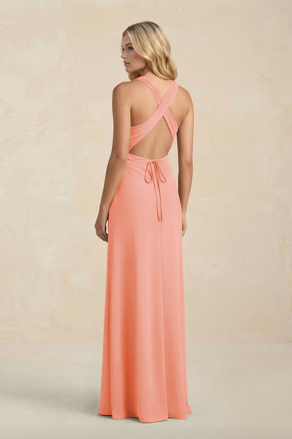 High Neck Sheath Chiffon Bridesmaid Dress With Slit in Rosette - KISS BRIDAL Bridesmaid Dresses