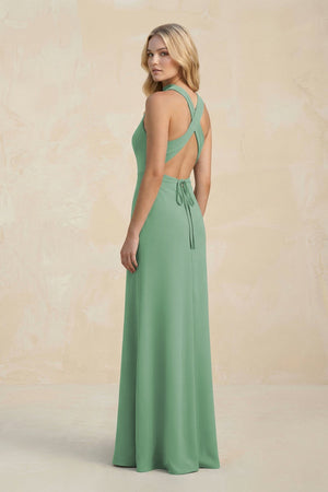 High Neck Sheath Chiffon Bridesmaid Dress With Slit in Sea Glass - KISS BRIDAL Bridesmaid Dresses