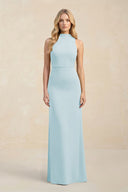 High Neck Sheath Chiffon Bridesmaid Dress With Slit in Sky Blue - SHE IS ME Bridesmaid Dresses