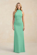 High Neck Sheath Chiffon Bridesmaid Dress With Slit in Turquoise - SHE IS ME Bridesmaid Dresses