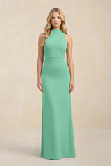 High Neck Sheath Chiffon Bridesmaid Dress With Slit in Turquoise - KISS BRIDAL Bridesmaid Dresses