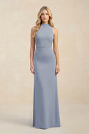 High Neck Sheath Chiffon Bridesmaid Dress With Slit in Twilight - SHE IS ME Bridesmaid Dresses