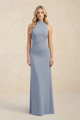 High Neck Sheath Chiffon Bridesmaid Dress With Slit in Twilight - KISS BRIDAL Bridesmaid Dresses
