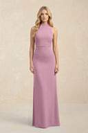 High Neck Sheath Chiffon Bridesmaid Dress With Slit in Vintage Mauve - SHE IS ME Bridesmaid Dresses