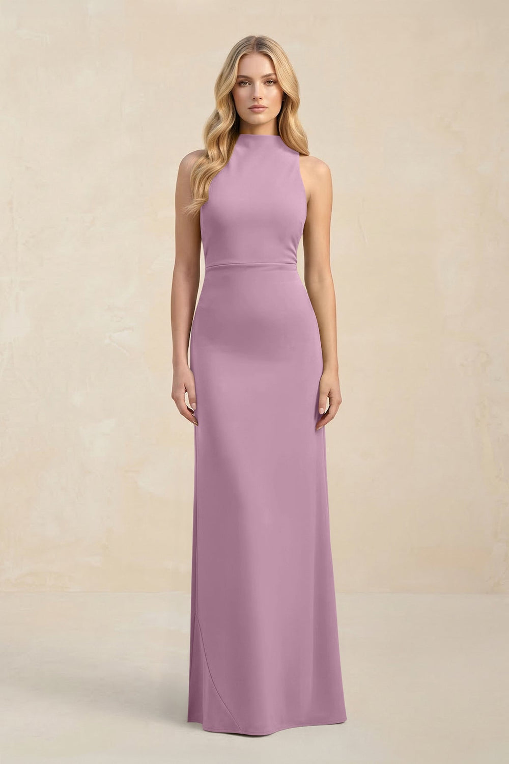 High Neck Sheath Chiffon Bridesmaid Dress With Slit in Wisteria - KISS BRIDAL Bridesmaid Dresses